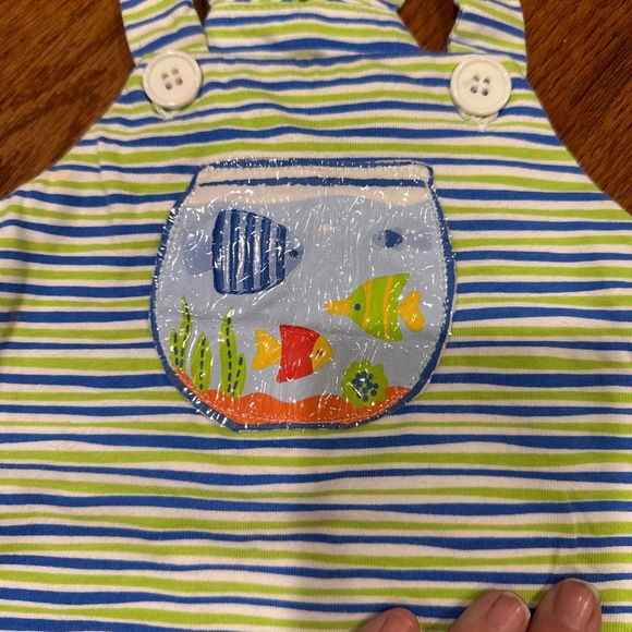Vintage Big Fish By Sweet Potatoes Inc Striped Fish Applique Baby Romper 6M - Picture 2 of 4